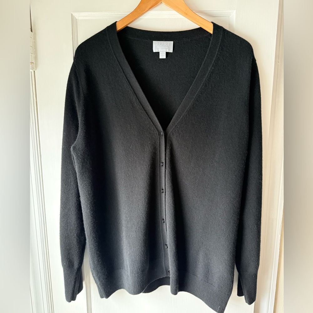 Pure Collection Cashmere Black V Neck Cardigan